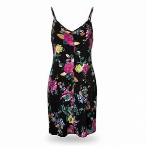 Floral Button Front Cami Dress V Neck Adjustable Strap Mini Size M